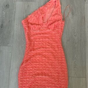 Fashion Nova Vibrant Coral Ruffle Dress